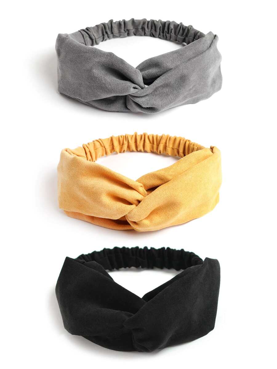 3入組女士麂皮頭箍，簡約純色十字交叉造型髮箍，適用於女孩 - 彩色 - 查看 1