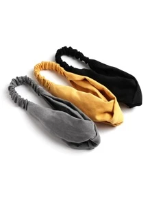 3入組女士麂皮頭箍，簡約純色十字交叉造型髮箍，適用於女孩 - 彩色 - 查看 3