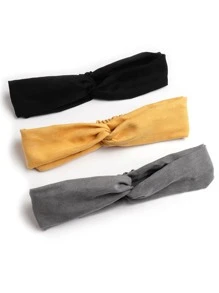 3入組女士麂皮頭箍，簡約純色十字交叉造型髮箍，適用於女孩 - 彩色 - 查看 4