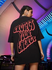 SHEIN Unity Slogan Graphic Oversized Tee - Black - View 6