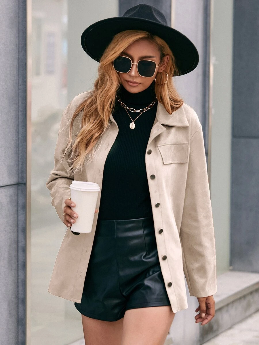 Abrigo con diseño de solapa - Beis - Ver 1