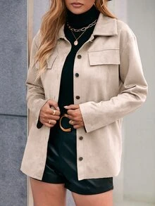 Abrigo con diseño de solapa - Beis - Ver 5