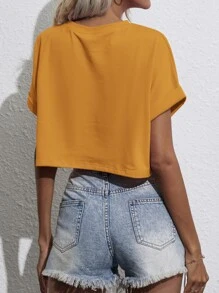 SHEIN Essnce Camiseta corta de manga murciélago con parche de bolsillo - Mostaza Amarilla - Ver 2