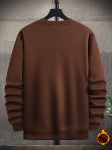 Manfinity Homme Men's Loose Fit Round Neck Thermal Lined Pullover - Coffee Brown - View 2