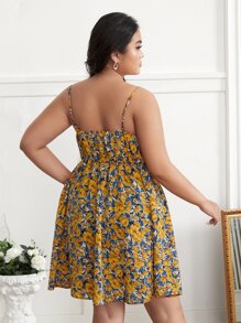 SHEIN Plus Floral Contrast Lace Slip Dress - Multicolor - View 3