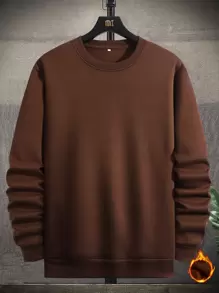 Manfinity Homme Men's Loose Fit Round Neck Thermal Lined Pullover - Coffee Brown - View 1