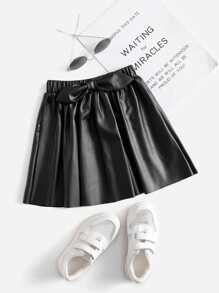 SHEIN Young Girl Bow Front PU Leather Skirt