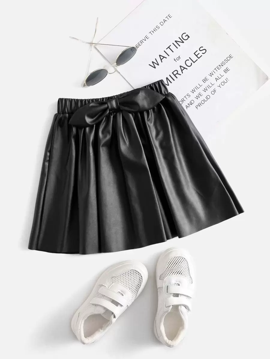 SHEIN Young Girl Bow Front PU Leather Skirt