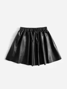 SHEIN Young Girl Bow Front PU Leather Skirt