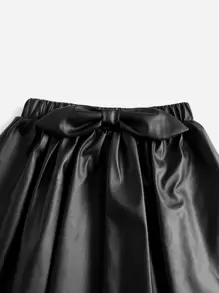 SHEIN Young Girl Bow Front PU Leather Skirt
