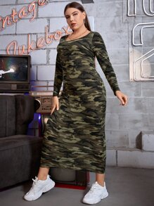 EMERY ROSE Plus Camo Print Bodycon Dress - Multicolor - View 5