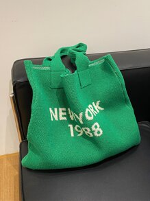 Tropiscape Bolsa de malla tejida con diseño de letra, bolsa de hombro estilo Y2K grunge de gran capacidad, bolsa de compras ligera, bolsa de ganchillo con diseño de letra gráfica perfecta para oficina, universidad, trabajo, negocios, trayecto y playa, para adolescentes, mujeres y trabajadores de cuello blanco