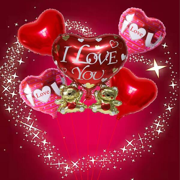 

6pcs Heart Shaped Decorative Balloon, Multicolor