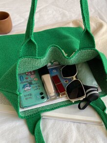 Tropiscape Bolsa de malla tejida con diseño de letra, bolsa de hombro estilo Y2K grunge de gran capacidad, bolsa de compras ligera, bolsa de ganchillo con diseño de letra gráfica perfecta para oficina, universidad, trabajo, negocios, trayecto y playa, para adolescentes, mujeres y trabajadores de cuello blanco