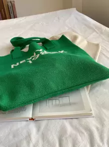 Tropiscape Bolsa de malla tejida con diseño de letra, bolsa de hombro estilo Y2K grunge de gran capacidad, bolsa de compras ligera, bolsa de ganchillo con diseño de letra gráfica perfecta para oficina, universidad, trabajo, negocios, trayecto y playa, para adolescentes, mujeres y trabajadores de cuello blanco