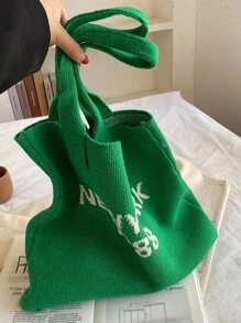 Tropiscape Bolsa de malla tejida con diseño de letra, bolsa de hombro estilo Y2K grunge de gran capacidad, bolsa de compras ligera, bolsa de ganchillo con diseño de letra gráfica perfecta para oficina, universidad, trabajo, negocios, trayecto y playa, para adolescentes, mujeres y trabajadores de cuello blanco