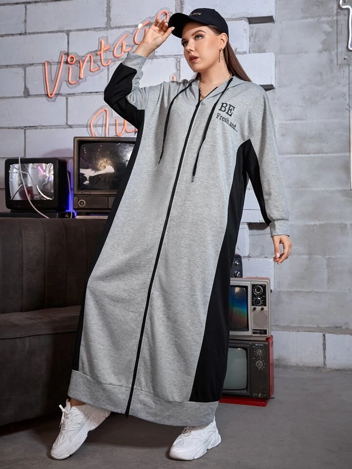 Zip up panel drawstring hoodie new arrivals