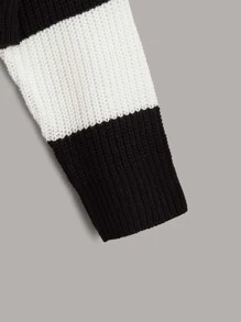 SHEIN 女孩撞色落肩袖Polo領套頭毛衣