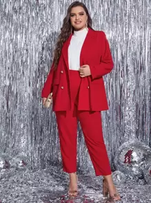 Modelyn Bộ Suit kích thước lớn Nút đôi màu trơn Thanh lịch - Đỏ - Xem 1