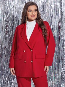 Modelyn Bộ Suit kích thước lớn Nút đôi màu trơn Thanh lịch - Đỏ - Xem 3