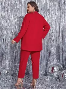 Modelyn Bộ Suit kích thước lớn Nút đôi màu trơn Thanh lịch - Đỏ - Xem 5
