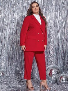 Modelyn Bộ Suit kích thước lớn Nút đôi màu trơn Thanh lịch - Đỏ - Xem 6