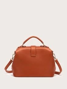 Buckle Detail Large Capacity Doctor Bag - Brown - View 2