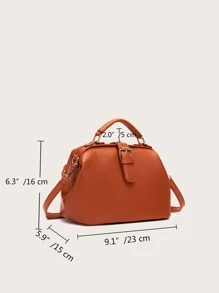 Buckle Detail Large Capacity Doctor Bag - Brown - View 3