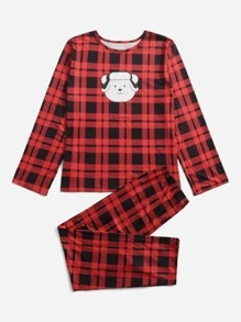 男士1入組格紋和卡通圖案家居服上裝和1入組睡褲 - 彩色 - 查看 1