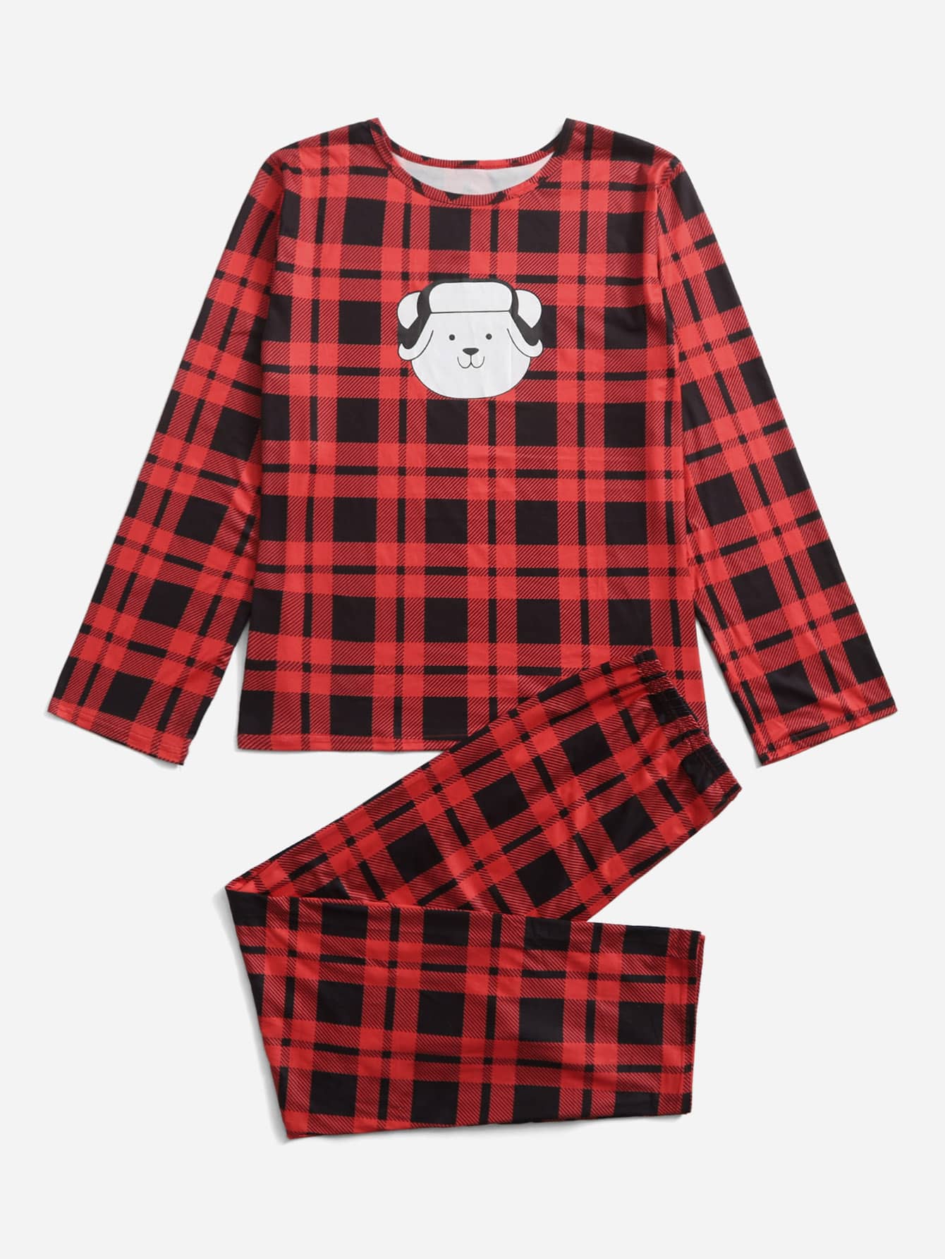 男士1入組格紋和卡通圖案家居服上裝和1入組睡褲 - 彩色 - 查看 1