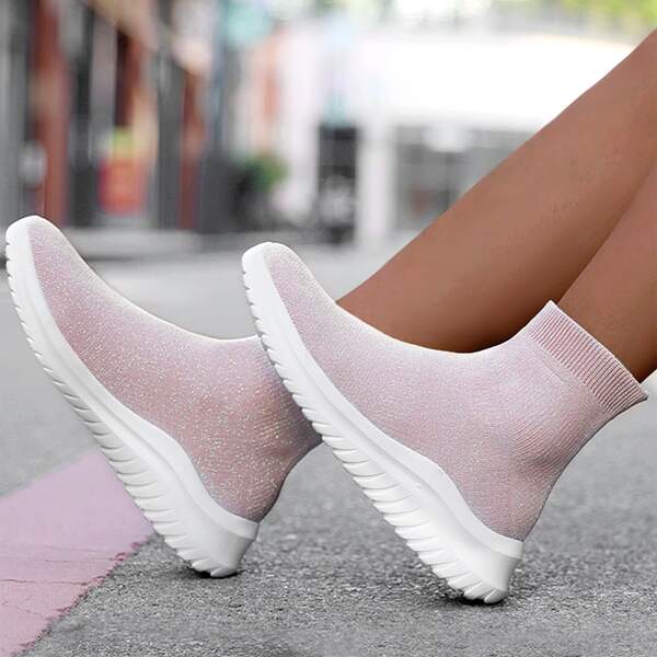 

Minimalist Knit Slip On Running Shoes, Pink