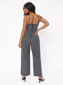 Overol mezclilla de tirantes con cordón delantero - Gris - Ver 3