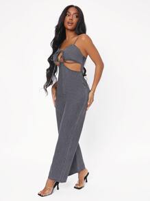 Overol mezclilla de tirantes con cordón delantero - Gris - Ver 5