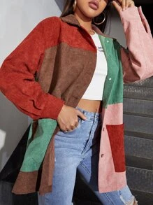 SHEIN Camisa de pana con costura de hombros caídos - Multicolor - Ver 1