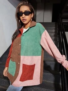 SHEIN Camisa de pana con costura de hombros caídos - Multicolor - Ver 3