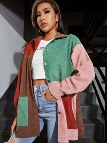 SHEIN Camisa de pana con costura de hombros caídos - Multicolor - Ver 4