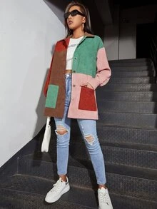 SHEIN Camisa de pana con costura de hombros caídos - Multicolor - Ver 5