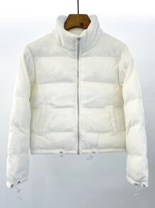 抽绳下摆拉链亮片填充大衣 - 米色 - 查看 1