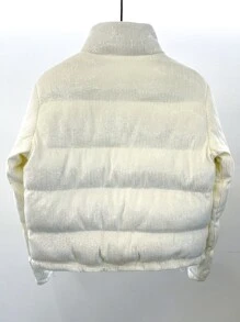 抽绳下摆拉链亮片填充大衣 - 米色 - 查看 2