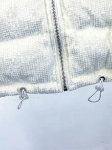 抽绳下摆拉链亮片填充大衣 - 米色 - 查看 3