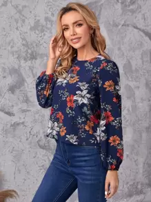 EMERY ROSE Top de manga farol con estampado floral - Multicolor - Ver 3