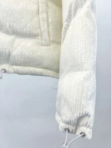 抽绳下摆拉链亮片填充大衣 - 米色 - 查看 4