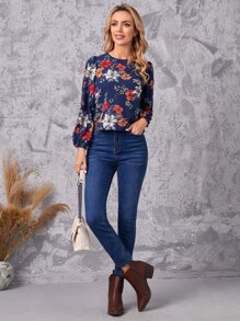 EMERY ROSE Top de manga farol con estampado floral - Multicolor - Ver 5