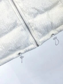 抽绳下摆拉链亮片填充大衣 - 米色 - 查看 5