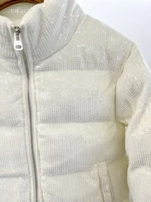 抽绳下摆拉链亮片填充大衣 - 米色 - 查看 6