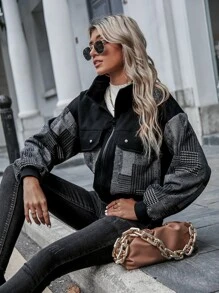 SHEIN EZwear Abrigo de cuadros con cremallera - Multicolor - Ver 5