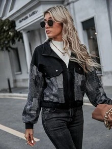 SHEIN EZwear Abrigo de cuadros con cremallera - Multicolor - Ver 6