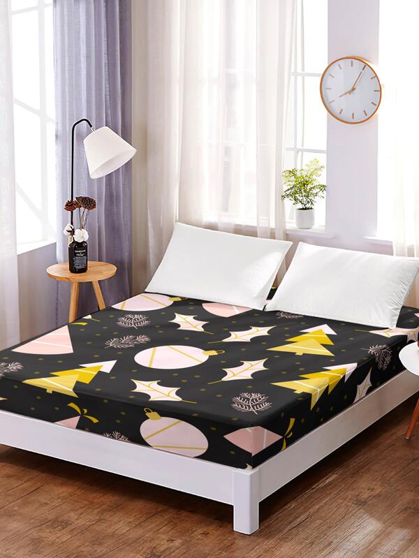 Christmas Abstract Tree & Ball Print Fitted Sheet