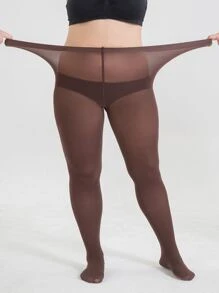 80D Solid Plus Size Tights - Coffee Brown - View 1