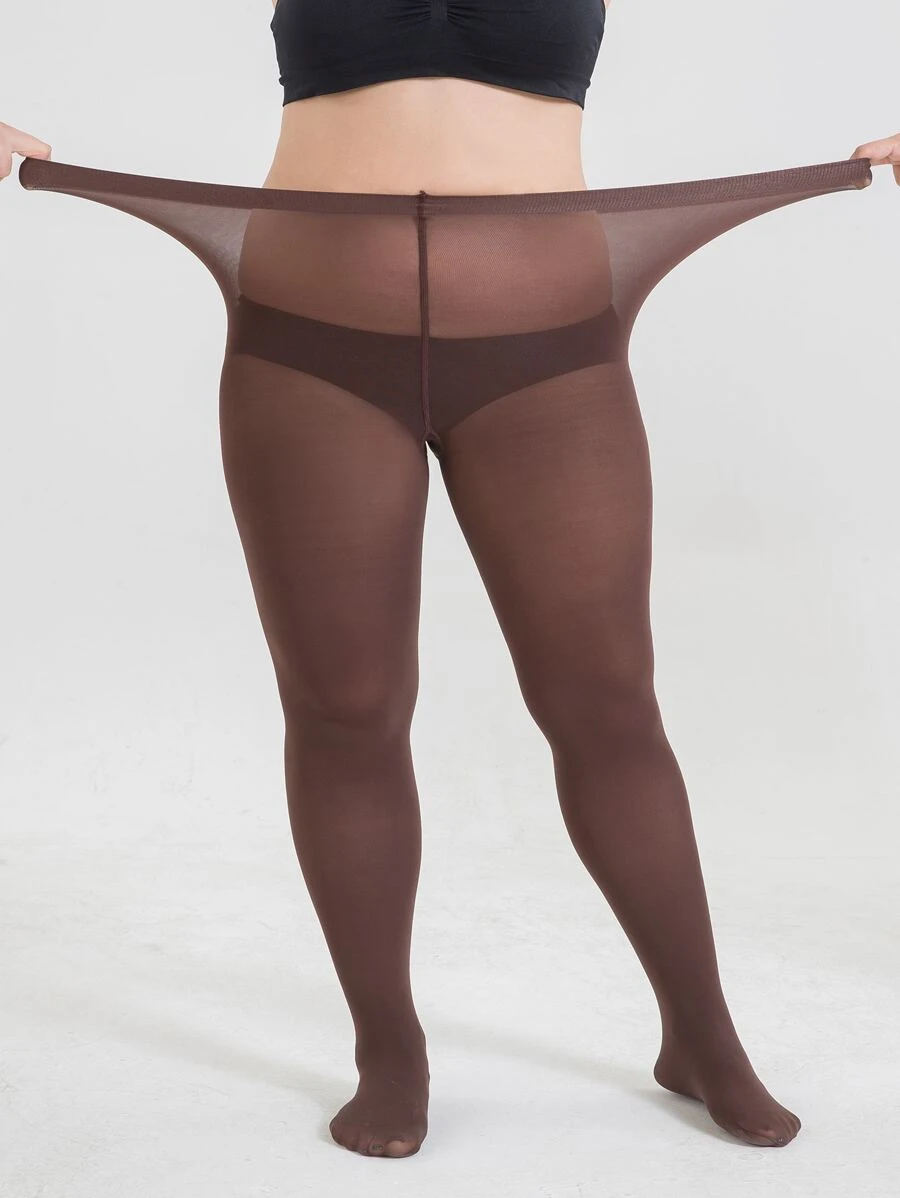 80D Solid Plus Size Tights - Coffee Brown - View 1